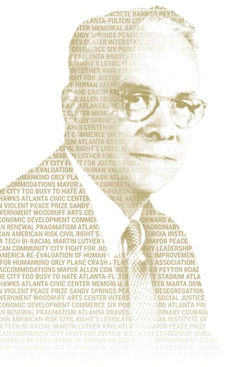 portrait of Ivan Allen Jr. with Atlanta milestone text references overlaid